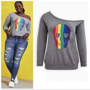 ▪️|EUC| TORRID Celebrate Love Rainbow Pride Off Shoulder Sweatshirt